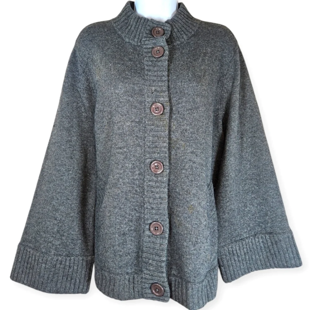 Talbots charcoal gray Merino wool cashmere sweater jacket Womens XLarge